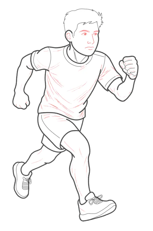 Running figure, pass 4: face and clothes